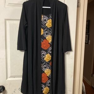 Black Midi Dress with Floral Panel - Black, Mustard & Orange